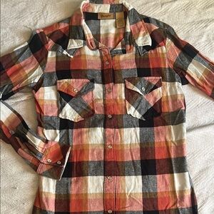 Wrangler 100% cotton plaid fall colors long sleeve pearl button up shirt